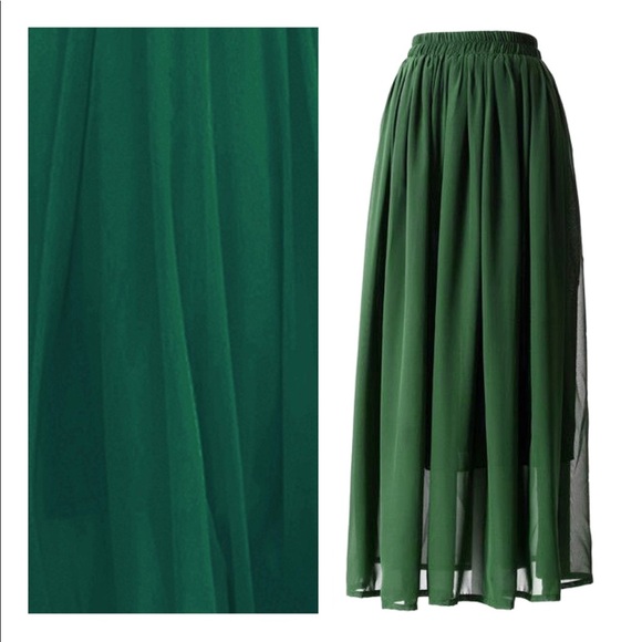 Green Chiffon Maxi Skirt - Picture 2 of 5